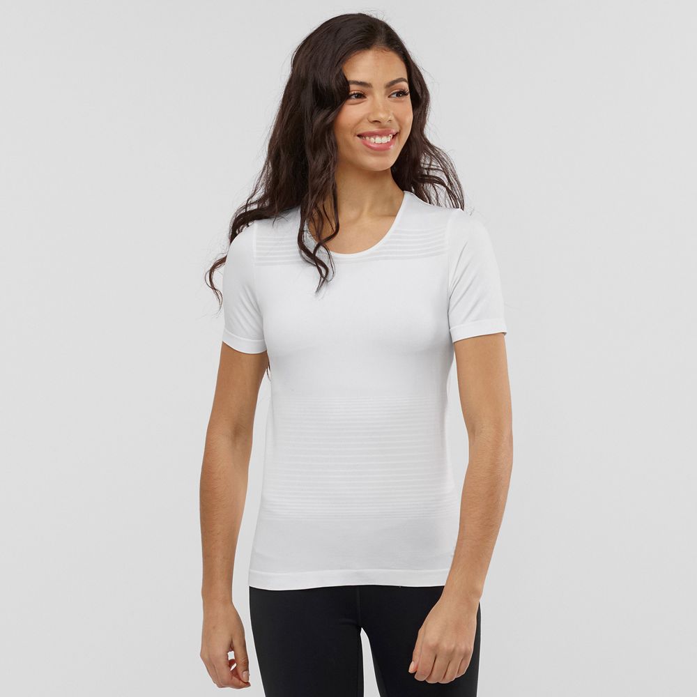 SALOMON ESSENTIAL MOVE ON SEAMLESS Philippines - Women's Tee Shirts - White | 180257-XDL